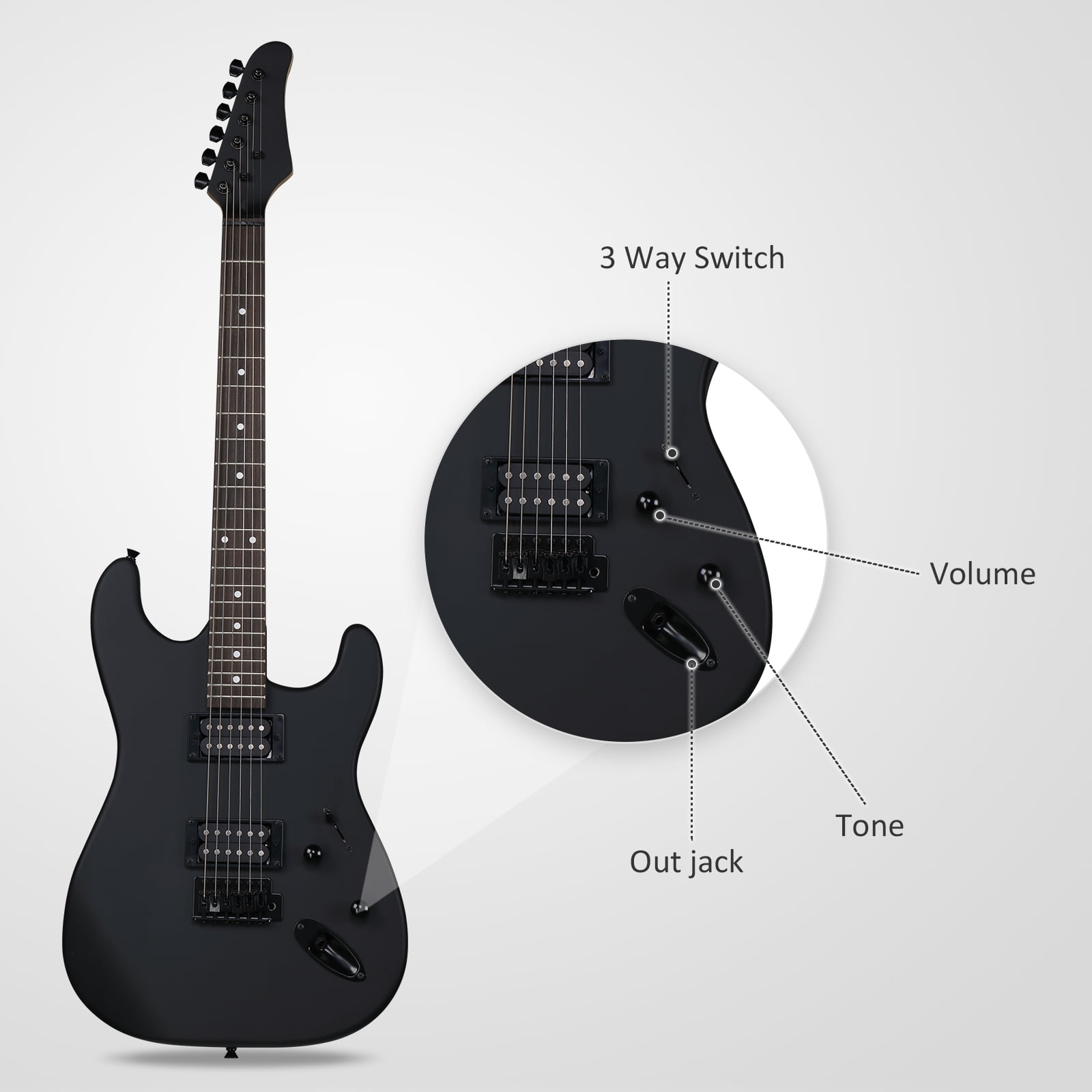 Ktaxon KST 39in Electric Guitar Beginner Kit w/ 20W Amp, H-H Pickups, Capo, Strap, Cable, Picks, Matte Black
