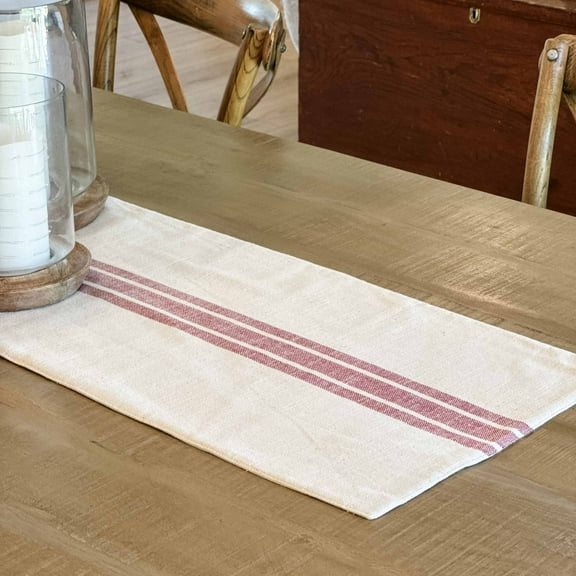 Piper Classics Market Place Red Grain Sack Stripe 54" Table Runner, Cotton