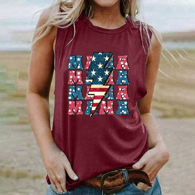 SMihono Hauts pour Femmes Débardeur Mode Imprimé Col Rond Confortable T-shirt Ample Fête des Mères Sans Manches Blouse Décontractée Débardeurs pour Femmes Hauts d'Été pour Femmes