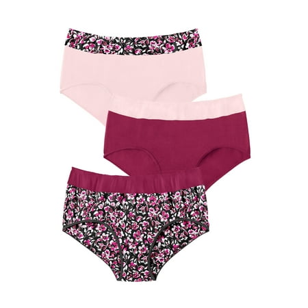 

Comfort Choice Women s Plus Size Cotton 3-Pack Color Block Full-Cut Brief Underwear