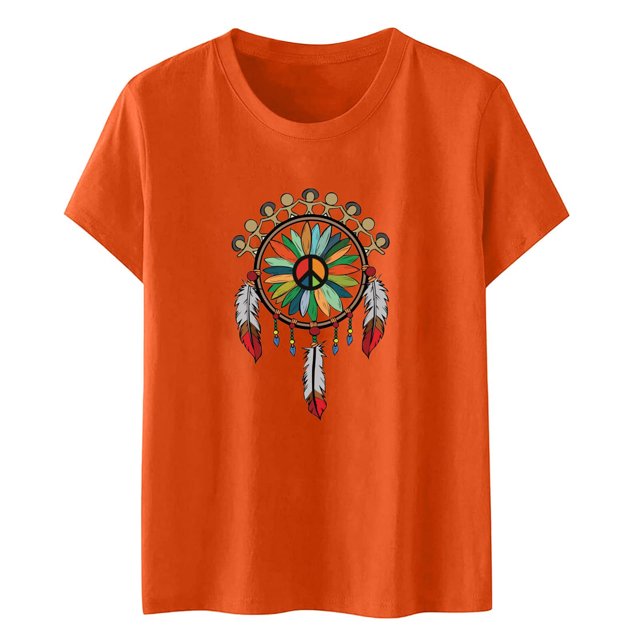 Camisetas de Manga Corta para las Mujeres Impresas Cuello Redondo Camiseta, Blusa Suelta de Poliéster Casual para el Trabajo, Diario Y Primavera Invierno