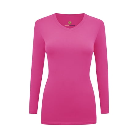 

WOMENS LONG SLEEVE V-NECK T SHIRT WITH SUPER-SOFT STRETCH FABRIC