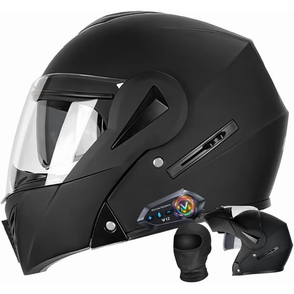 Bluetooth Motorcycle Modular Full Face Helmet DOT Approved - Flip Up Dual Visor, ABS Shell Ventilation, Removable Washable Liner Sun Shield for Adults Men Women