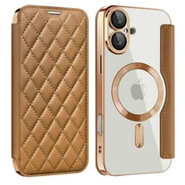 for iPhone 16 Case Compatible with Magsafe, Slim Fit Flip Protective PU Leather Wallet Case with RFID Blocking Card Slot Build-in Len Protector for iPhone 16, Brown