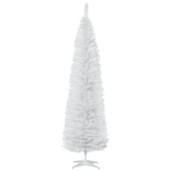 HOMCOM 7' Artificial Christmas Tree Xmas Slim Tree Holiday Décor, White