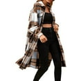 thumbnail image 2 of IROINNID Women's Leisure Long Coat Turndown Lapel Plaid Trench coat Long Sleeve Outwear, Brown, 2 of 8