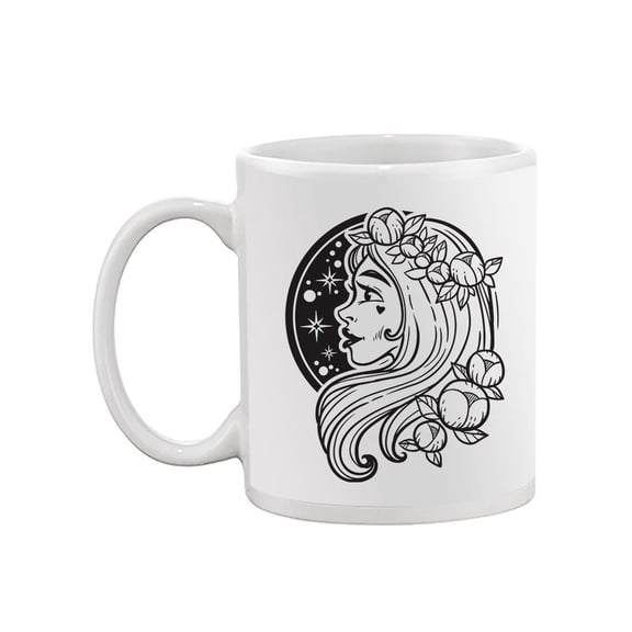 A Woman With Flowers On Hair. Mug -Image by Shutterstock,