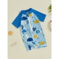 thumbnail image 6 of Aojekbee Kids Boys Summer Swimwear Casual Tractor/Fish Print Short Sleeve Zipper Rash Guard Swimsuit Beachwear Bathing Suit, 6 of 10