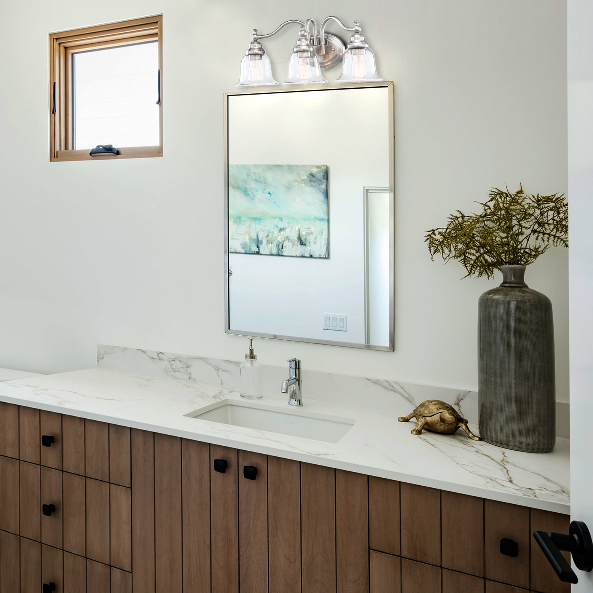 3-Light 22.83" Traditional Bathroom Vanity Light over Mirrors Brushed Nickle Vanity Lights for Bathroom with Trumpet Glass Shade