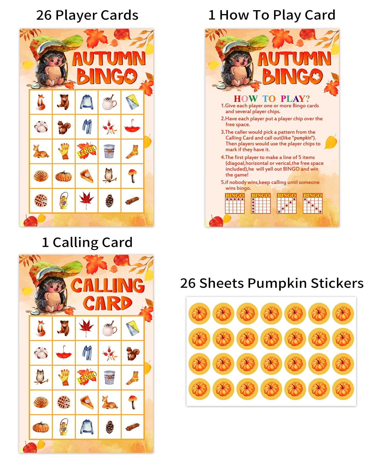  WhatSign Fall Bingo Game Cards for Kids 26 Players Fall  Festival Party Games for Kids Adults,Autumn Bingo Cards Thanksgiving Party  Favors Supplies School Classroom Family Activities : Toys & Games