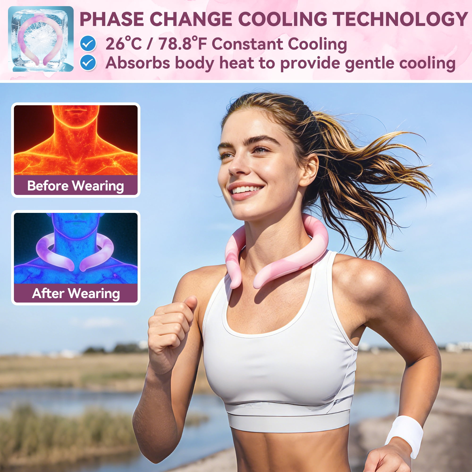 Neck Cooling Set with 2 PCM Cooling Wraps, Insulated Carry Bag and Reusable Ice Pack, Wearable Cooling Solution for Outdoor Activities