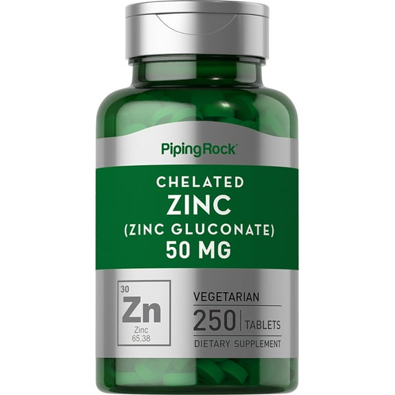 Chelated Zinc Supplement 50 mg | 250 Tablets for Men and Women | by Piping Rock