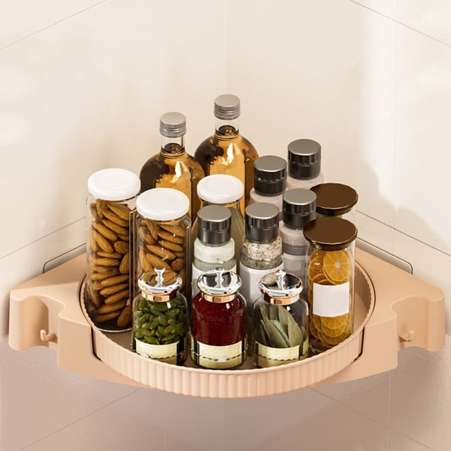 Ganfancp Estante de Almacenamiento Giratorio de 360 Grados Estante Esquinero Estantes de Almacenamiento para Baño Cocina Perforador- Suministros de Almacenamiento Montados En La Pared Ofertas Del Día