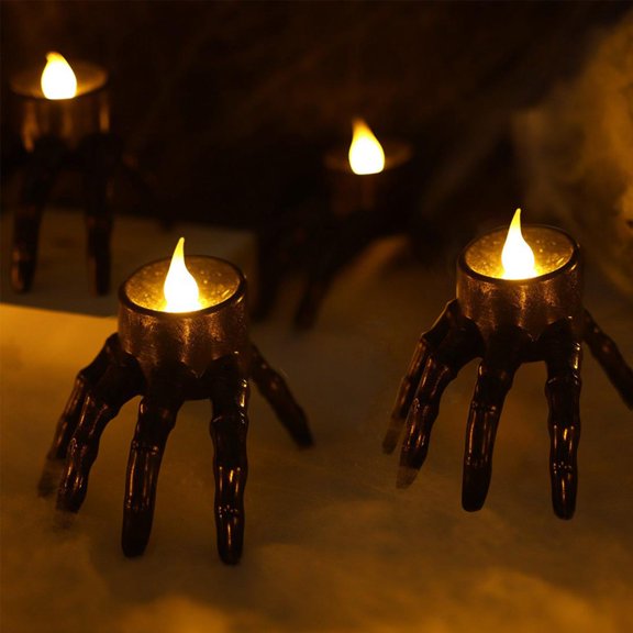 5PCS Halloween Halloween Skeleton Lights Decorations, Spooky Skeleton Hand Candle Flameless Candle Lamp Scary Spooky Candle Halloween Decoration Lights for Indoor