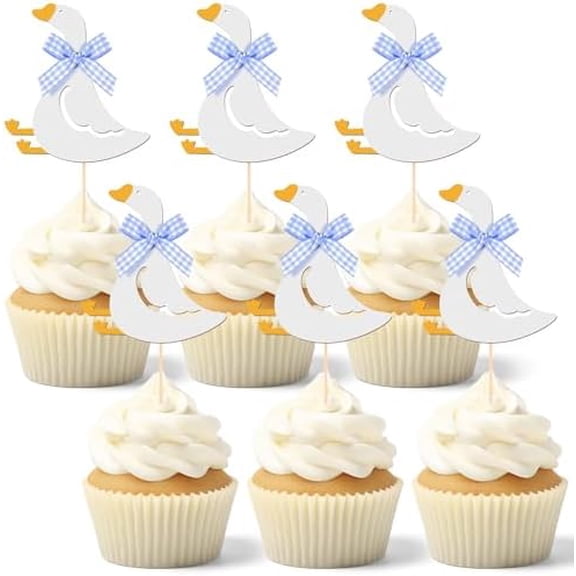 36 Pcs Silly Goose Cupcake Topper Silly Goose Baby Shower Decorations for Cake Decorations Birthday Party Supplies(Blue)