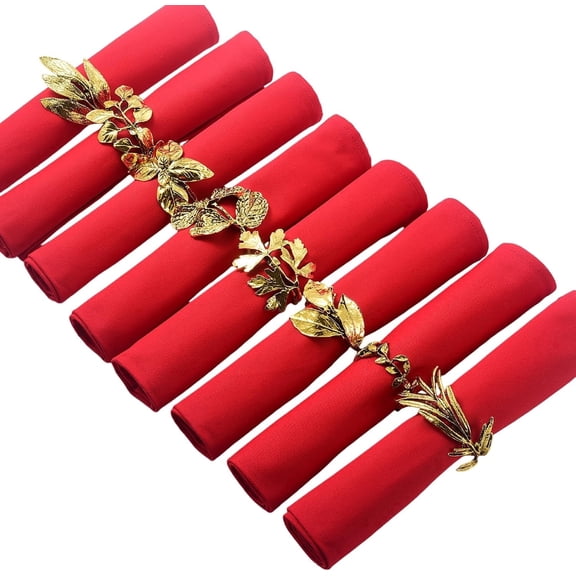 Sfirey Antique Gold Napkin Rings Set of 8, Metal Herb vitange Leaf Napkins Holder for Dining Table Decor