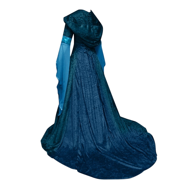 blue velvet hooded dress MEIXIAJFA Medieval Renaissance for Women, Silver Gothic Witch Costume with Lace-Up Corset, Vintage Long Sleeve Gown for Halloween This gothic witch costume pegasi dresse Black and White Zip Bottom Size:32x32
