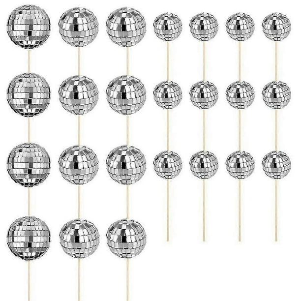 24pcs Disco Ball Cupcake Toppers Happy Birthday Cake Topper Disco Ball Cake Picks Theme Cake Decor For Disco Theme Party