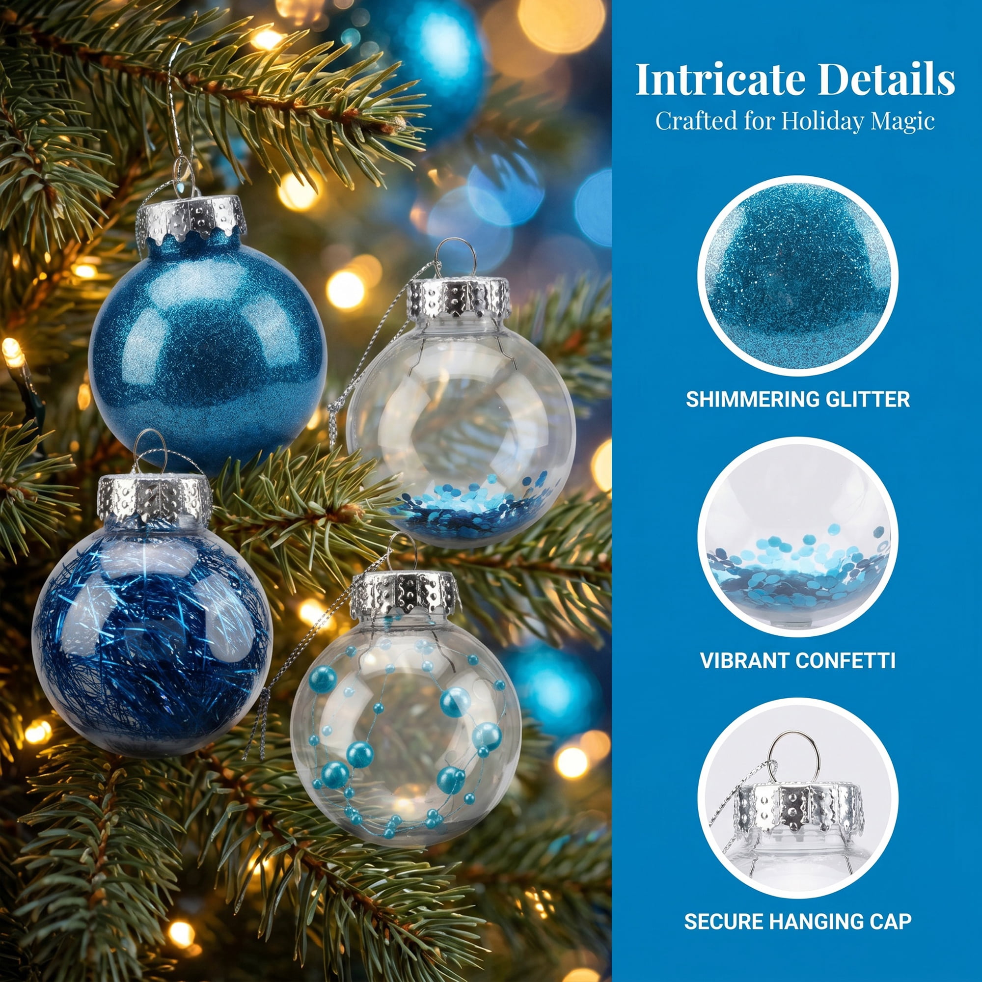 Unique Bargains Christmas Tree Ornaments - 24 Pack Hanging Baubles Shatterproof Balls Lake Blue 2.4"