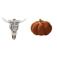 thumbnail image 1 of Escultura Decorativa De Cabeza De Toro Tribal Para Colgar En La Pared Y Almohada De Peluche De Calabaza De Halloween Para Decoración De Dormitorio, Oficina Y Sofá De Estilo Rústico., 1 of 8