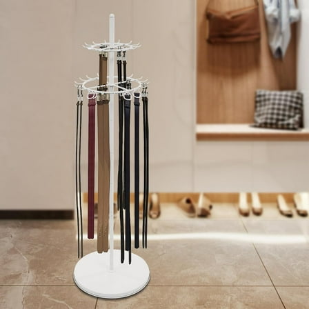 Floor Standing Belt Display Rack - White Tie & Belt Hanger for Clothing Stores, Boutiques, and Retail Shops