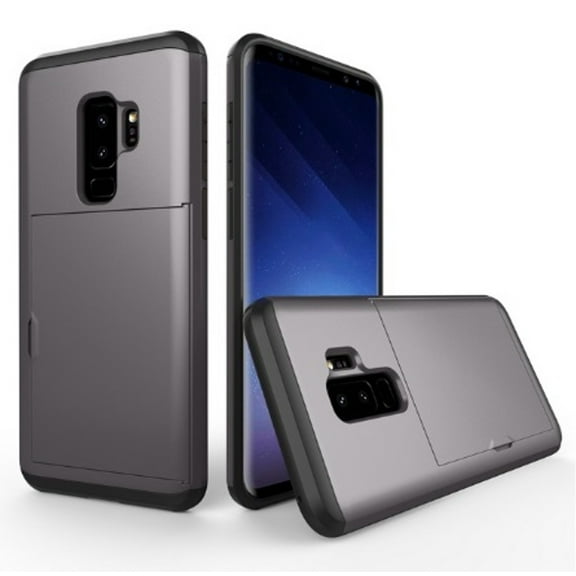 Card Slot Holder Wallet Samsung Galaxy S9 Plus Case - (Gray) Dual Layer Shockproof with Heavy Duty Protection