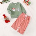 thumbnail image 2 of Gerichy Toddler Baby Boy Christmas Outfit Santa Embroidery Long Sleeve Round Neck Sweatshirt Plaid Pants Set Clothes 12 18 24 Months 2T 3T 4T, 2 of 7