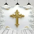 thumbnail image 2 of White Wall Golden Holy Cross Backdrop First Holy Communion Christening Photography Background White Floral Baptism Wedding Bridal Shower Baby Shower Party Decorations Banner Photo Booth Props, 2 of 5