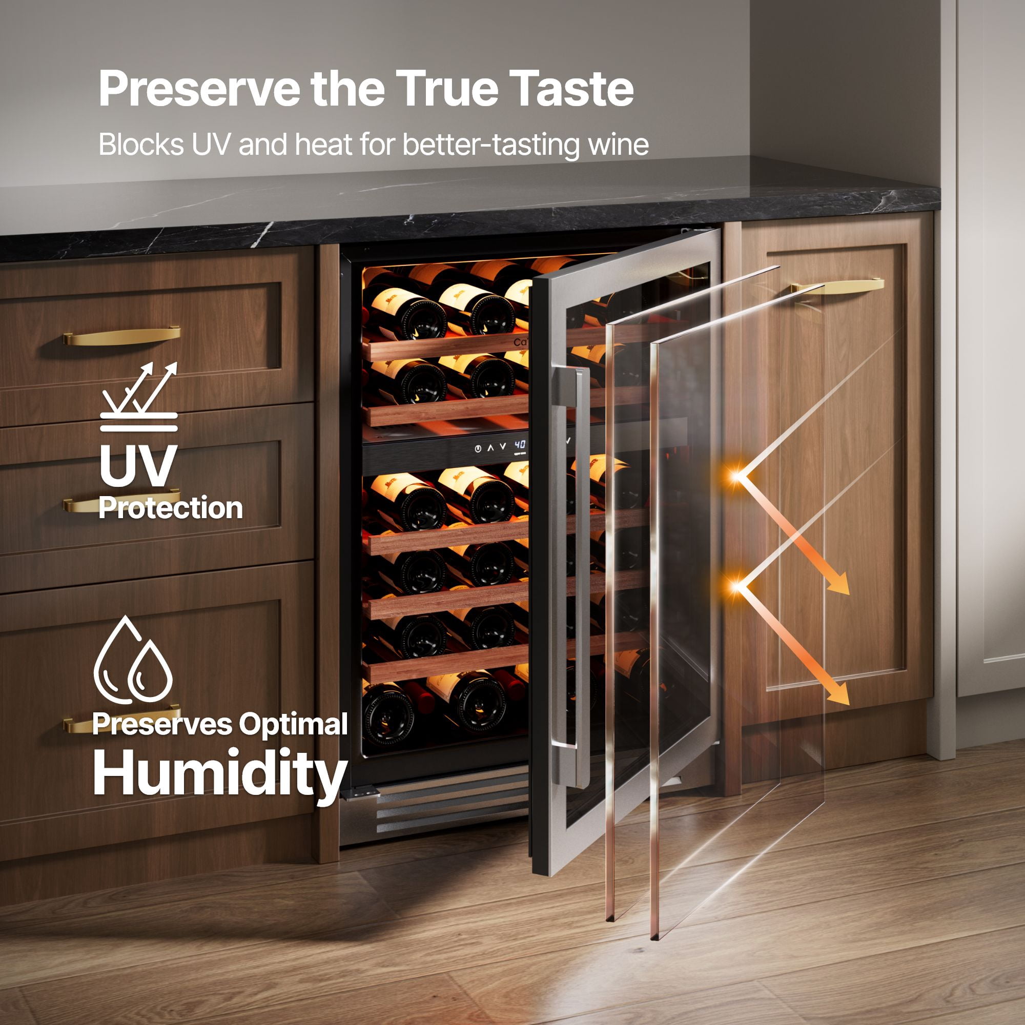 Ca'Lefort 24'' Wine Cooler Refrigerator, Under Counter 52 Bottle Dual Zone Wine Fridge, Freestanding & Built-in with Glass Door