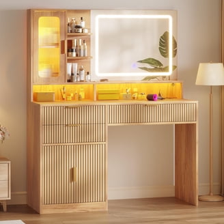 modern dressing table 2019 Sculptural Dressing Table With Open Storage Shelves For Bedroom SINLSABDT086