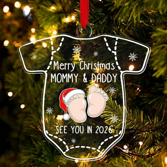 Baby Expecting See You In 2026 - Personalized Baby Acrylic Ornament, Custom Baby Announcement Christmas Ornament, Mommy Daddy Gift