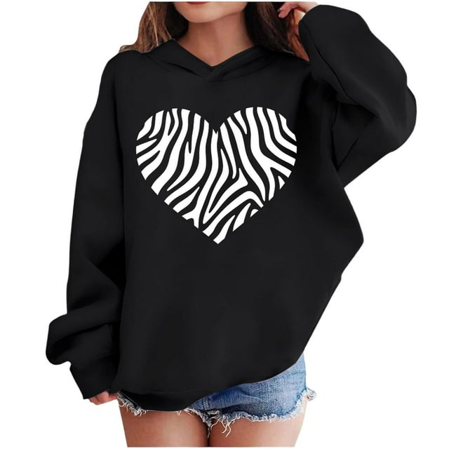 Sudadera con capucha y estampado de corazón de San Valentín, sudadera de manga larga para niños y niñas, chaqueta para niñas de talla mediana y grande.