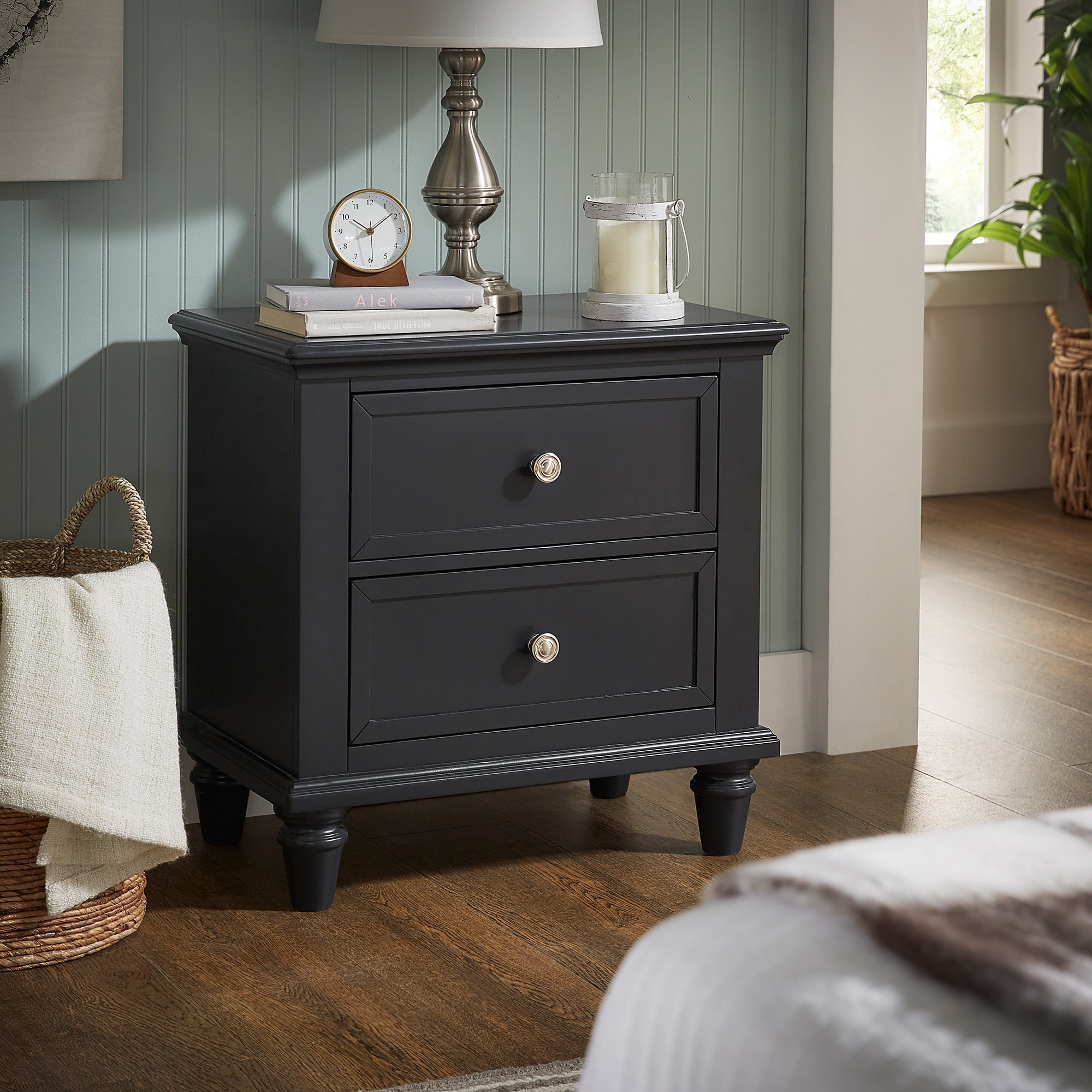 Chelsea Lane Elise 2-Drawer Nightstand End Table, Black