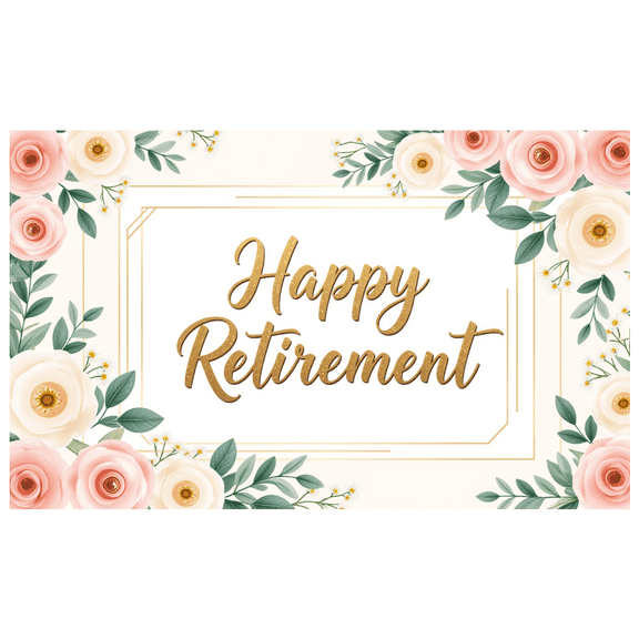 Floral Design Retirement Banner Decorative Flowers Celebration Banner for Retirement Party Indoor Decoration Office Celebration Home Party