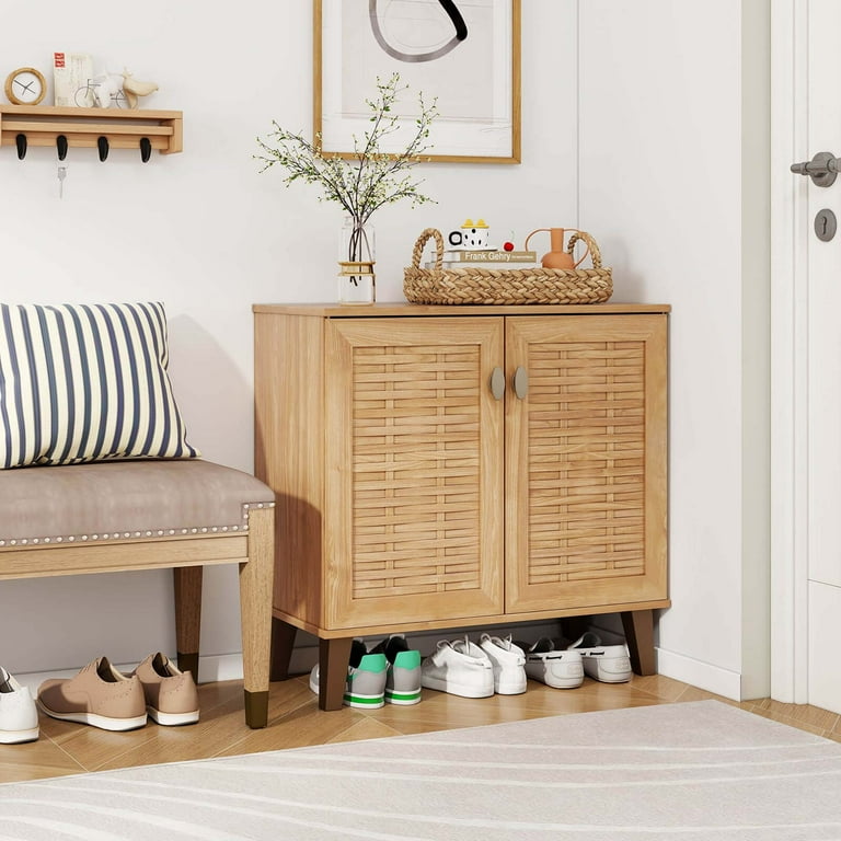 Costway 2-Door Shoe Cabinet with Ventilated Woven Doors & 3