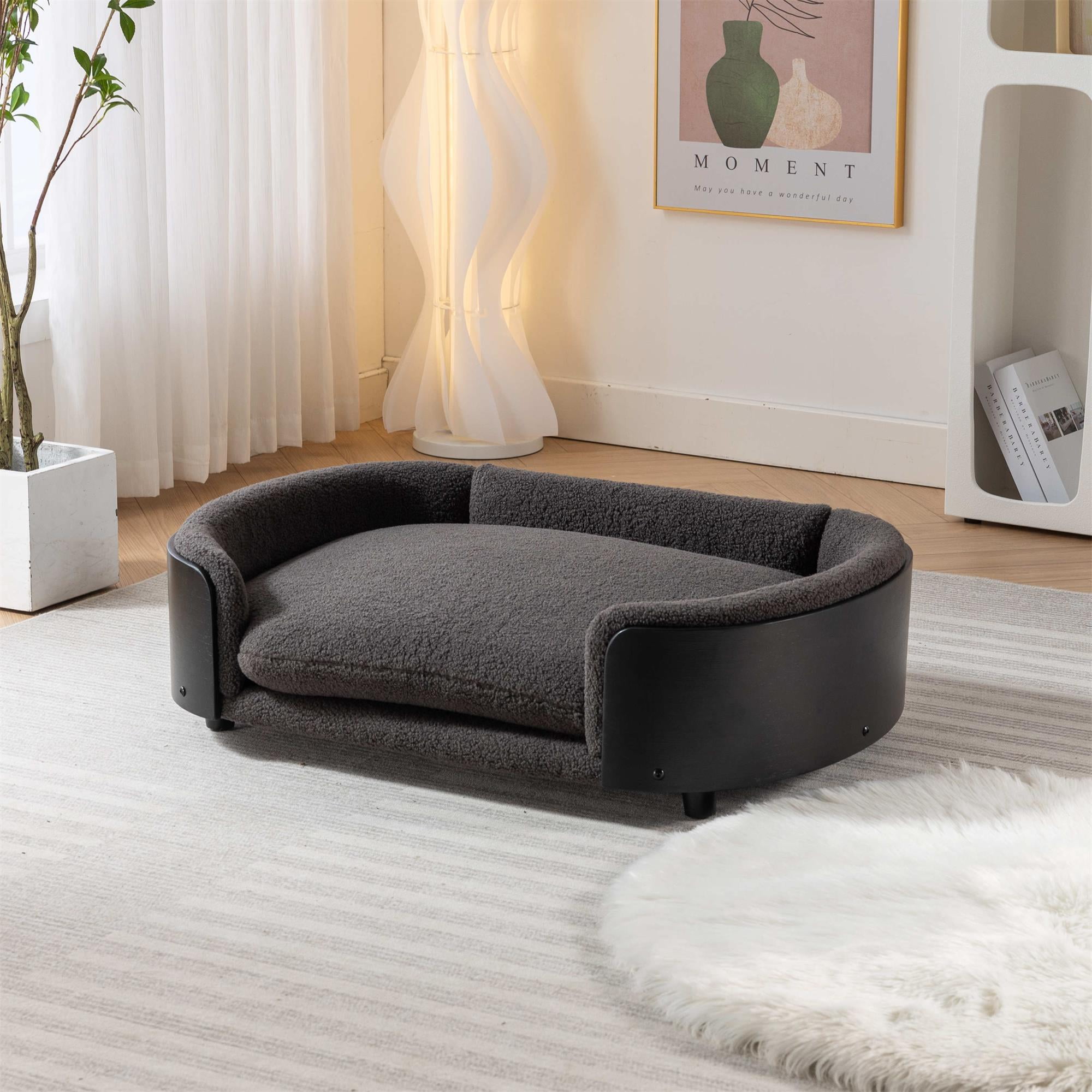 Pefilos 38" Elevated Pet Dog Bed with Solid Wood Legs and Black Bent Wood Back, Cashmere Cushion, Pet Sofa for Indoors Dogs, Dark Gray Pefilos 38" Elevated Pet Dog Bed with Solid Wood Legs and Black Bent Wood Back, Cashmere Cushion, Pet Sofa for Indoors Dogs, Dark Gray