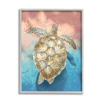 Stupell Industries Vivid Sea Turtle Swimming Painting Gray Framed Art Print Wall Art, Design by Ziwei Li