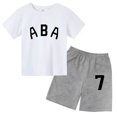 thumbnail image 3 of Ropa de bebé con estampado de letras para niños y adolescentes, conjunto de camiseta y pantalones cortos de verano de 2 piezas, conjunto informal de manga corta para niños y niñas, 3 of 5