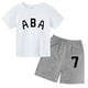 thumbnail image 3 of Ropa de bebé con estampado de letras para niños y adolescentes, conjunto de camiseta y pantalones cortos de verano de 2 piezas, conjunto informal de manga corta para niños y niñas, 3 of 5