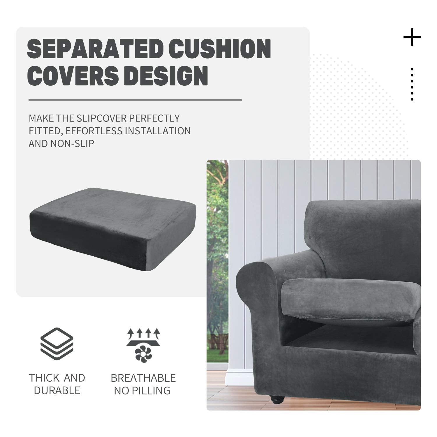 JIATER 3-Piece Sofa Cover Stretch Couch Cover Velvet Sofa Slipcover Furniture Protector with 2 Cushion Covers,Loveseat Gray