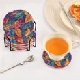 thumbnail image 3 of Yayeee 6 PCS Drink Coasters with Holder Set Woven Absorbent Round Tabletop Hot Pad, Colorful Art Leaves Pattern, 3 of 7