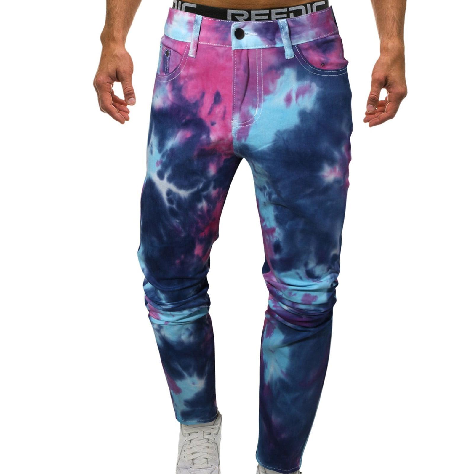 Urobanpeeg Men Tie-Dye Denim Pant Washed Stretch Rise Relaxed Straight Leg  Jeans For Male