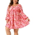 thumbnail image 4 of Agnes Orinda Women's Plus Size Easter Floral Dresses Sweetheart Neckline Puff Long Sleeve Chiffon A Line Midi Dress 1X Pink, 4 of 6