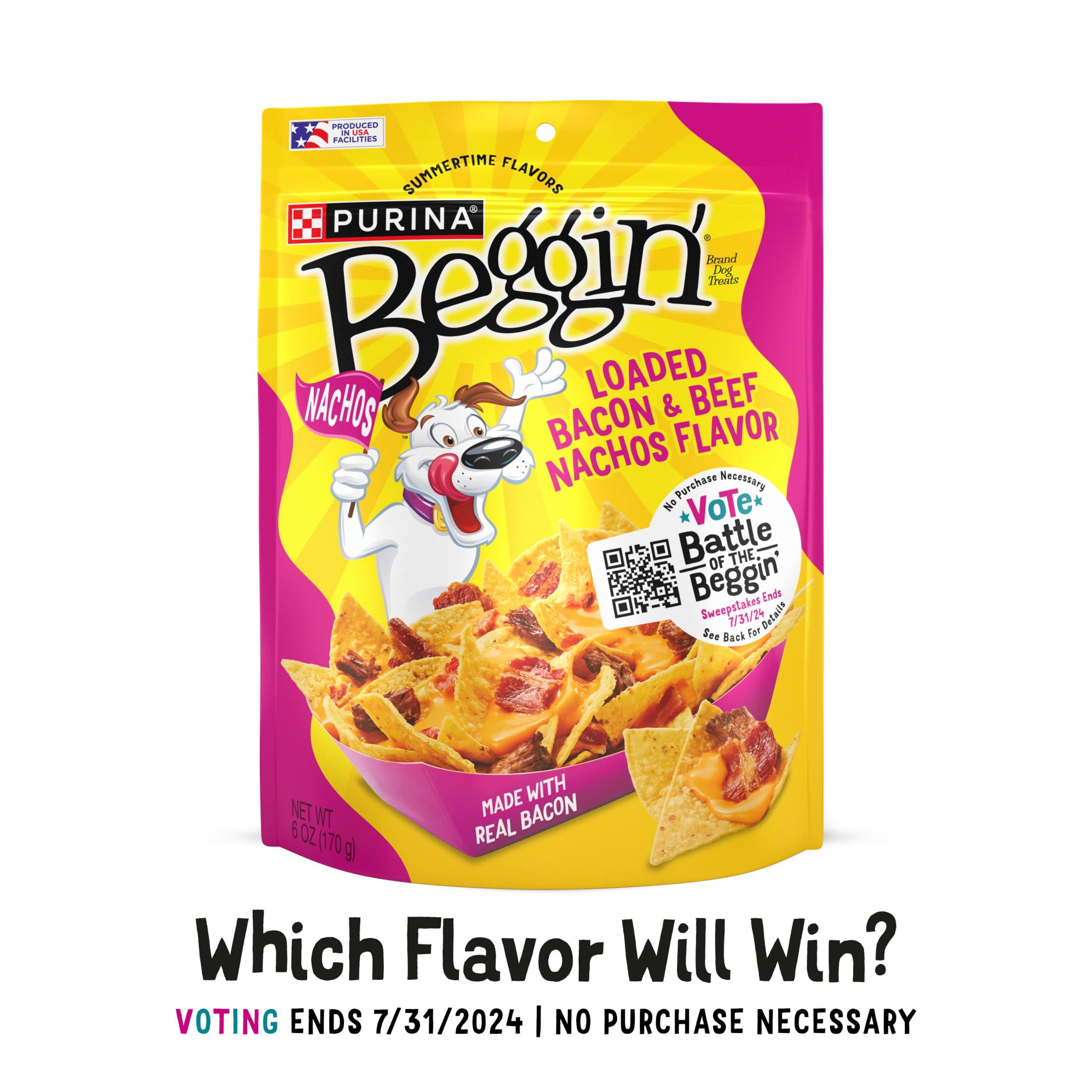 (2 pack) Purina Beggin' Strips Dog Treats with Real Bacon & Beef Nachos Flavors Tender Chews, 6 oz Pouch