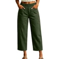 thumbnail image 3 of Women's Straight Leg Capri Pants Elastic Waist Cotton Blend Lounge Army Green Loose Fit Cropped Pants with Pockets Size 2XL, 3 of 6