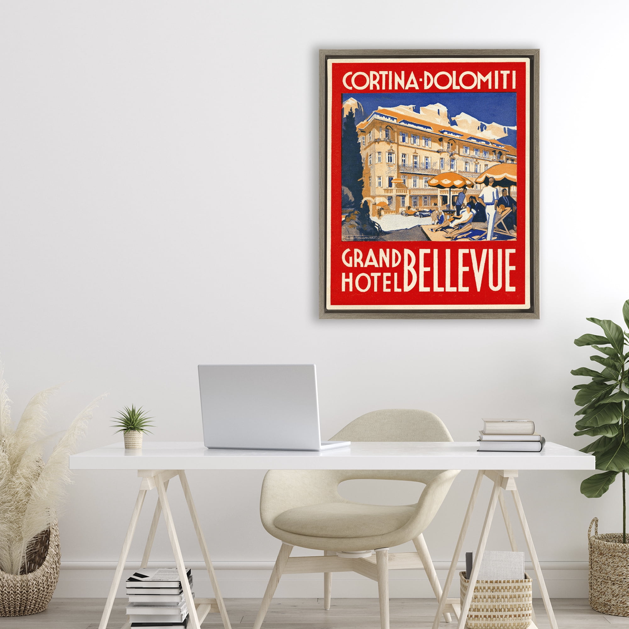 Stupell Industries Grand Hotel Bellevue Vintage Brown Framed Floater Canvas Wall Art, design by Print Collection