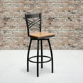 thumbnail image 2 of Flash Furniture HERCULES Series Black ''X'' Back Swivel Metal Barstool - Natural Wood Seat, 2 of 7