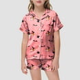 thumbnail image 2 of Caqnni Satin Pajamas Set for Girl Halloween Skeleton Pumpkin Print Pjs 2 Piece Short Sleeve Button-Down Shirt with Shorts Girls Halloween Pajamas Sets (10-11 Years,Pink), 2 of 5