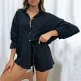 thumbnail image 2 of KIHOUT Clearance Women Casual Summer Solid Long Sleeve Tops And Short Pants Suit, 2 of 8