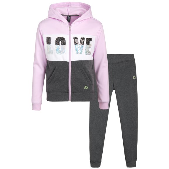 RBX Girls Sweatpants Set - 2 Piece Fleece Zip Up Girls Sweatshirt and Jogger Sweatpants Set (7-16)